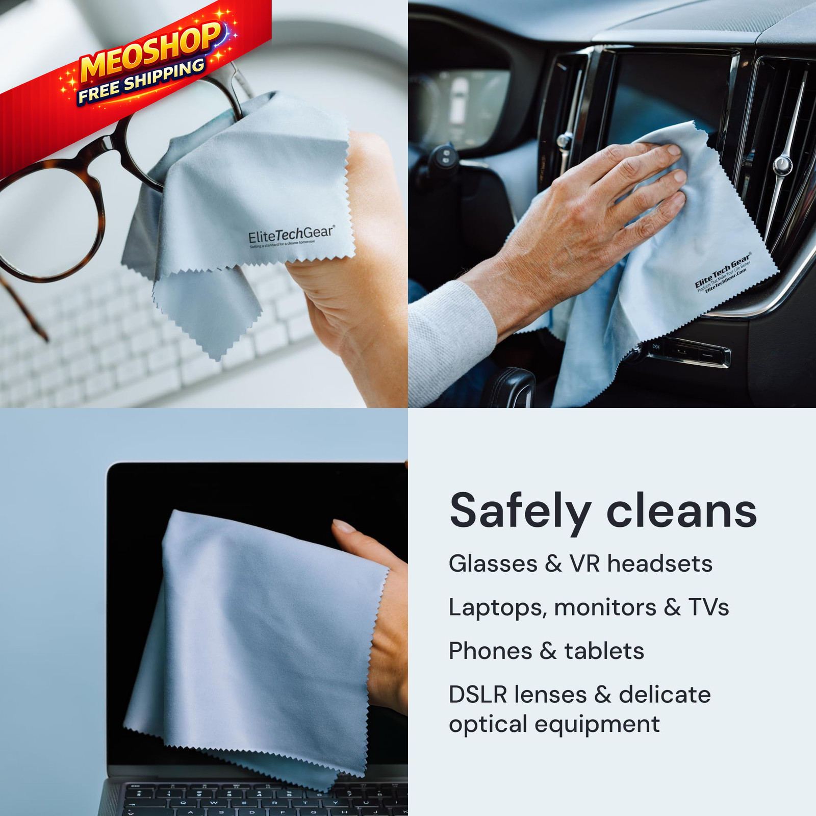 Elite Screens Microfiber Cleaning Cloth – 12″ x 12” x (Pack of 4), Blue