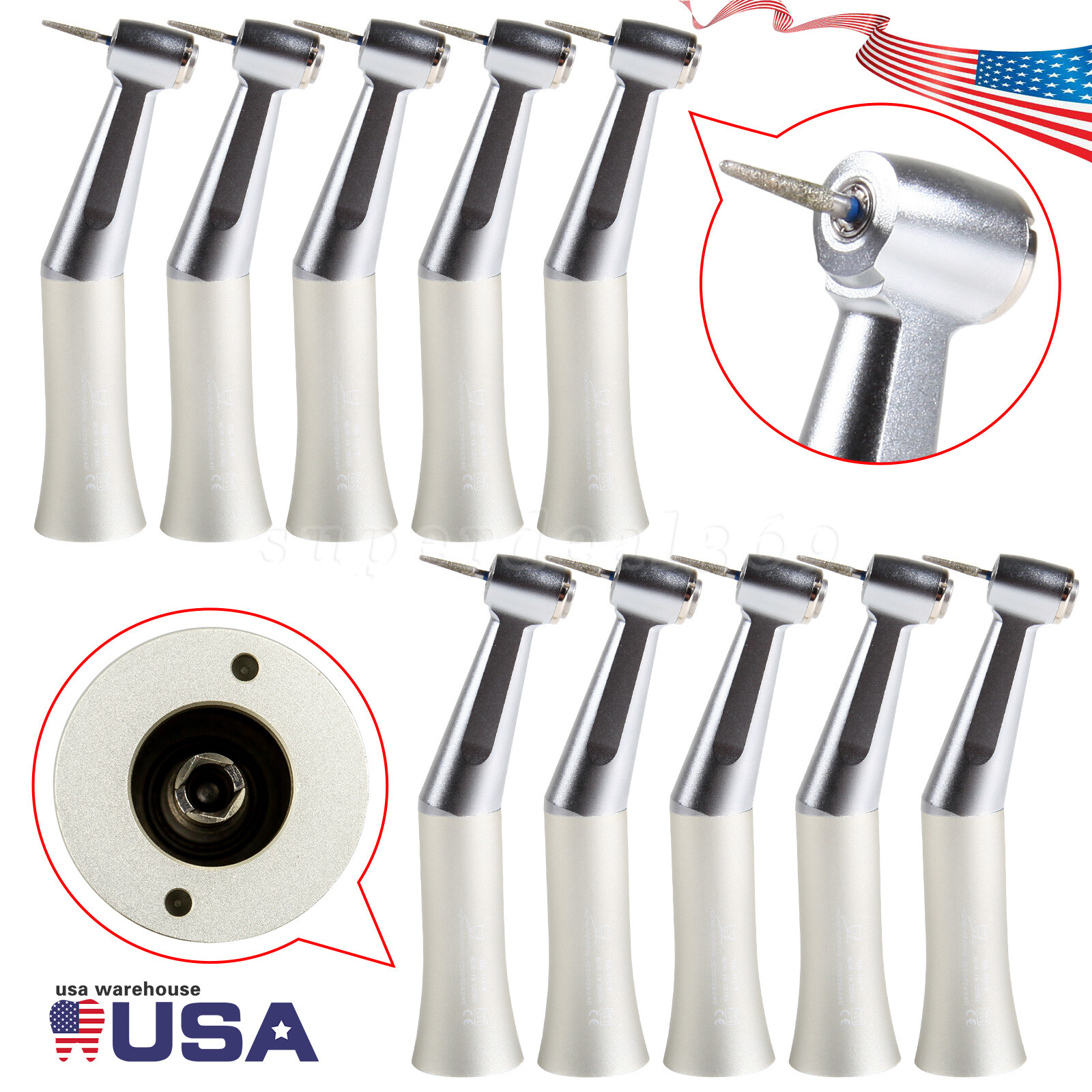 10*NSK Style Dental Slow Low Speed Push Contra Angle Handpiece Fit FG 1.6mm Burs