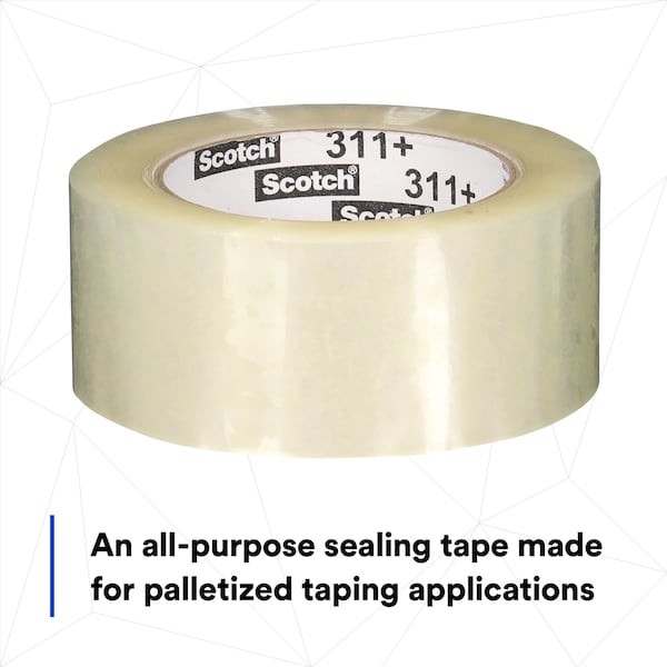 Scotch 311+ Carton Sealing Tape, 48 Mm W, 100 M L, 2 Mil Thick, Clear, Standard