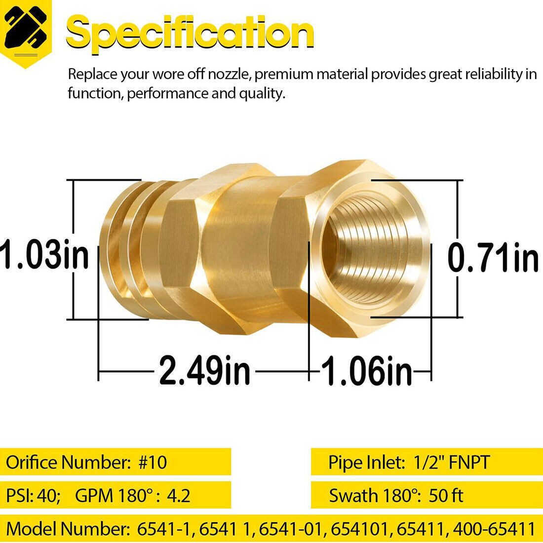 Boomless Spray Nozzle w/90°&180°Caps 1/2″FPT #5 Brass 40PSI 2.0GPM Agricultural