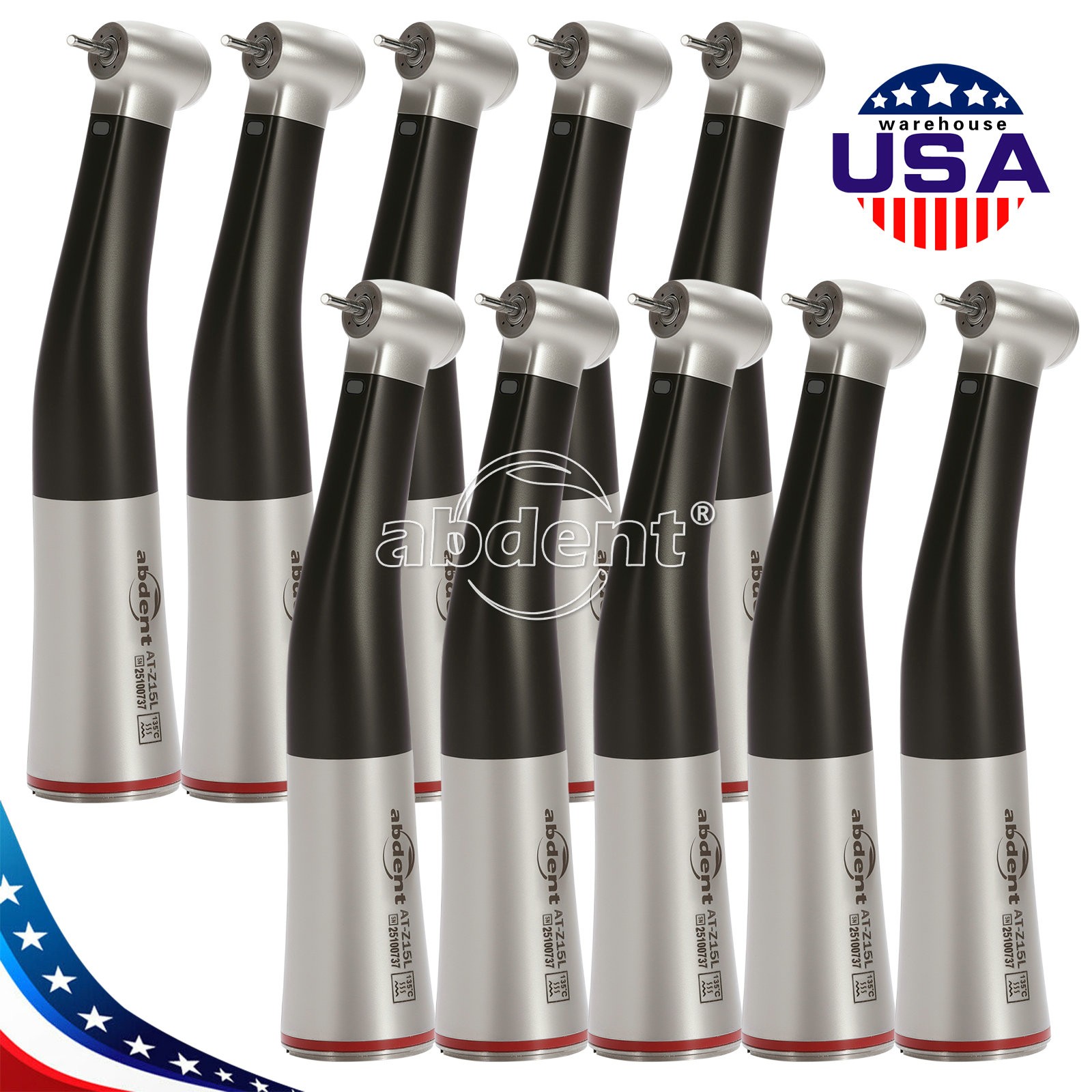 1-10*Dental 1:5 Increasing Speed Fiber Optic LED Contra Angle Handpiece Black dk