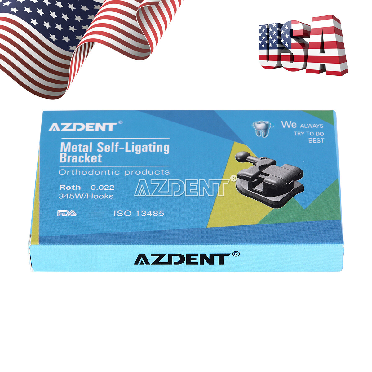 AZDENT Dental Self-Ligating Brackets Orthodontic Braces Roth/MBT.022 Hook345 FDA