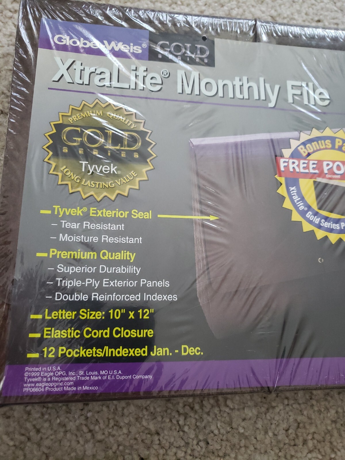 Globe-Weis Gold Series Xtralife Monthly File Tyvek Exterior Seal Premium Quality
