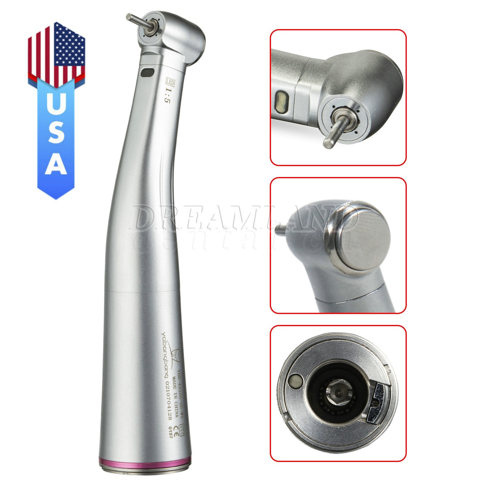 NSK Style Dental 1:5 Increasing Handpiece Fiber Optic LED Contra Angle Red Ring