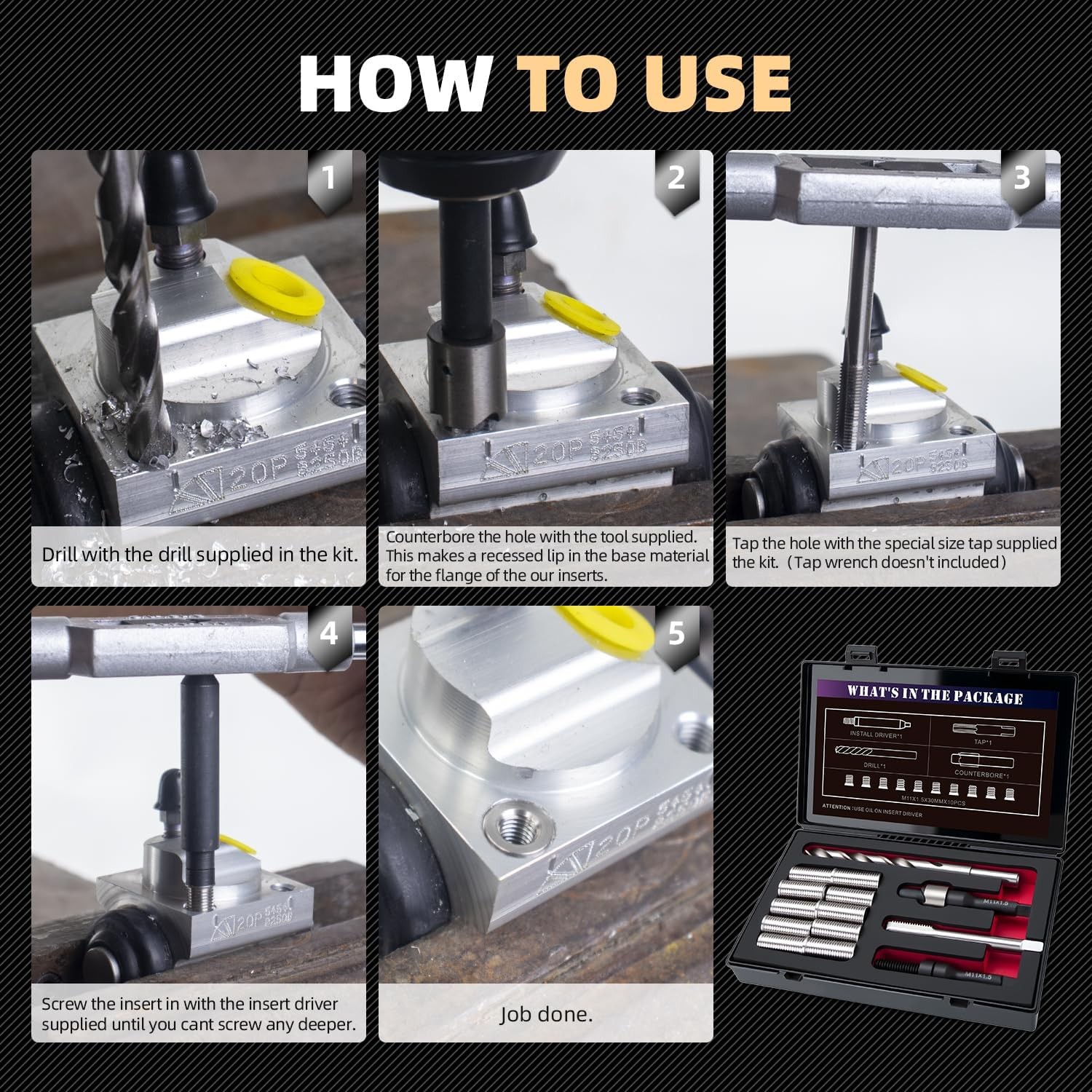 M11X1.5 Metric Thread Repair Kit with Insert HSS Drill, Tap, Counterbore, Instal
