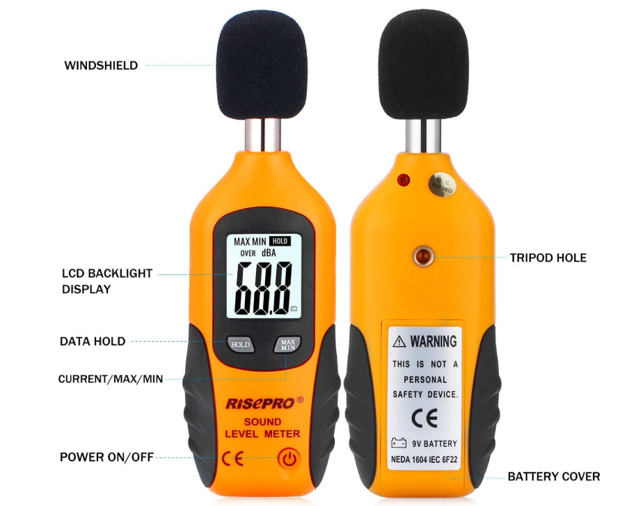 Medidor ruido digital 30-130dB portátil con data hold auto off