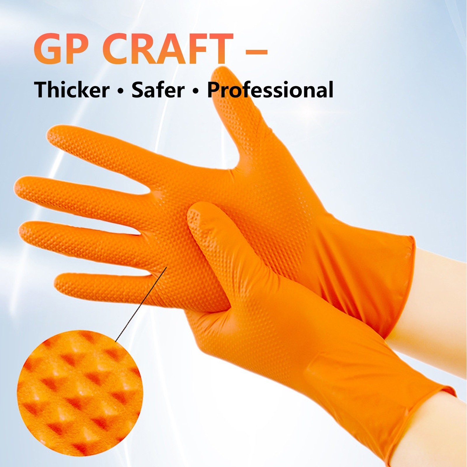 GP Craft Orange Large Nitrile Gloves Diamond 8 Mil Latex-Free 1000/Case
