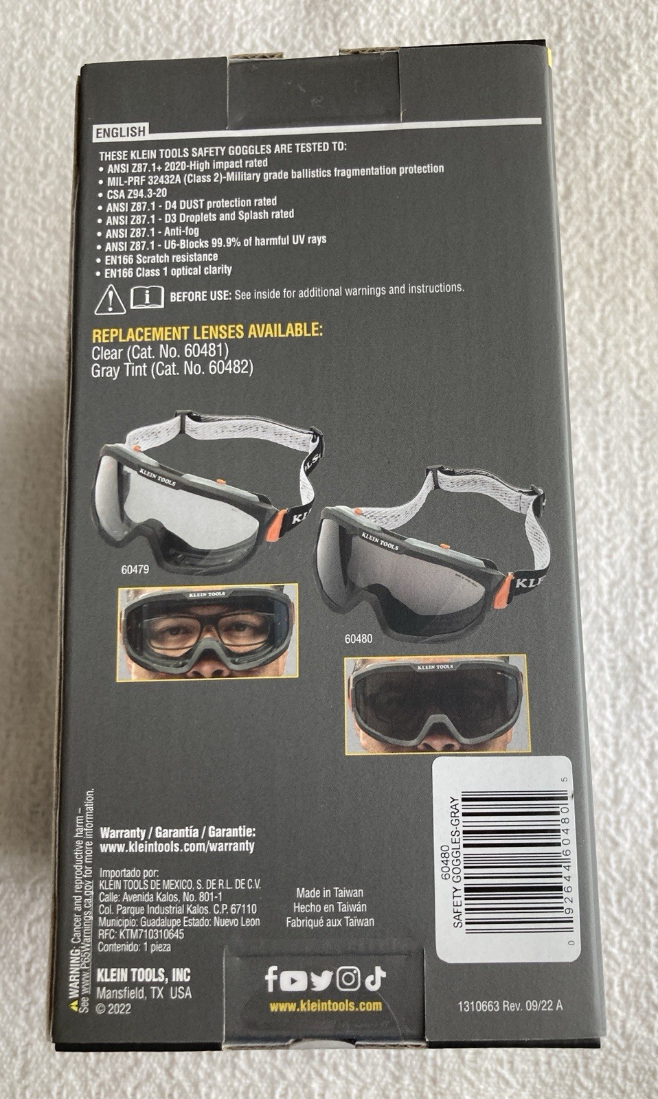 Klein Tools Safety Goggles Over The Glasses OTG Unisex One Size Adjustable Vents