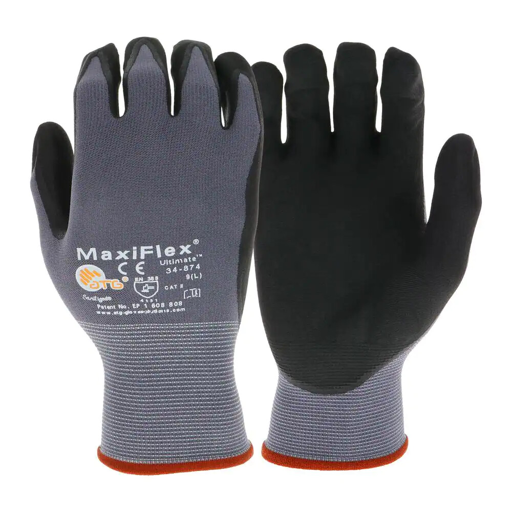 ✅34-874 MaxiFlex Ultimate Micro Foam Nitrile Grip Coated PROTECTIVE WORK GLOVE ✅