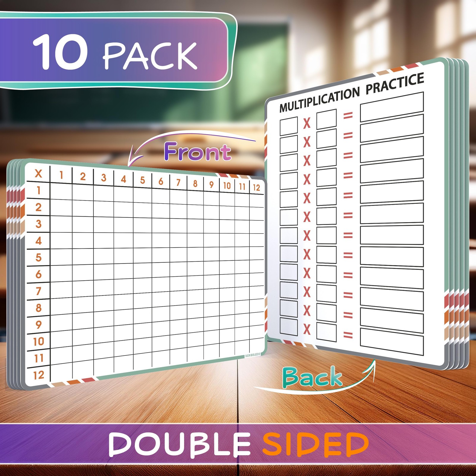SCRIBBLEDO Multiplication Math 9”x12” Small White Board 9 inches by 12