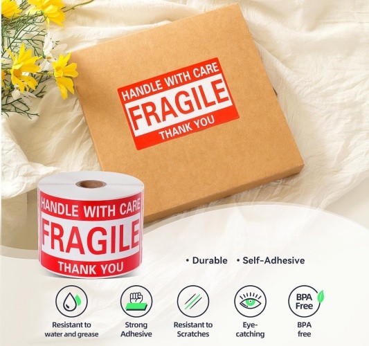 500 Large 3×5 Fragile Handle with Care Thank You Labels Stickers Free Shipping