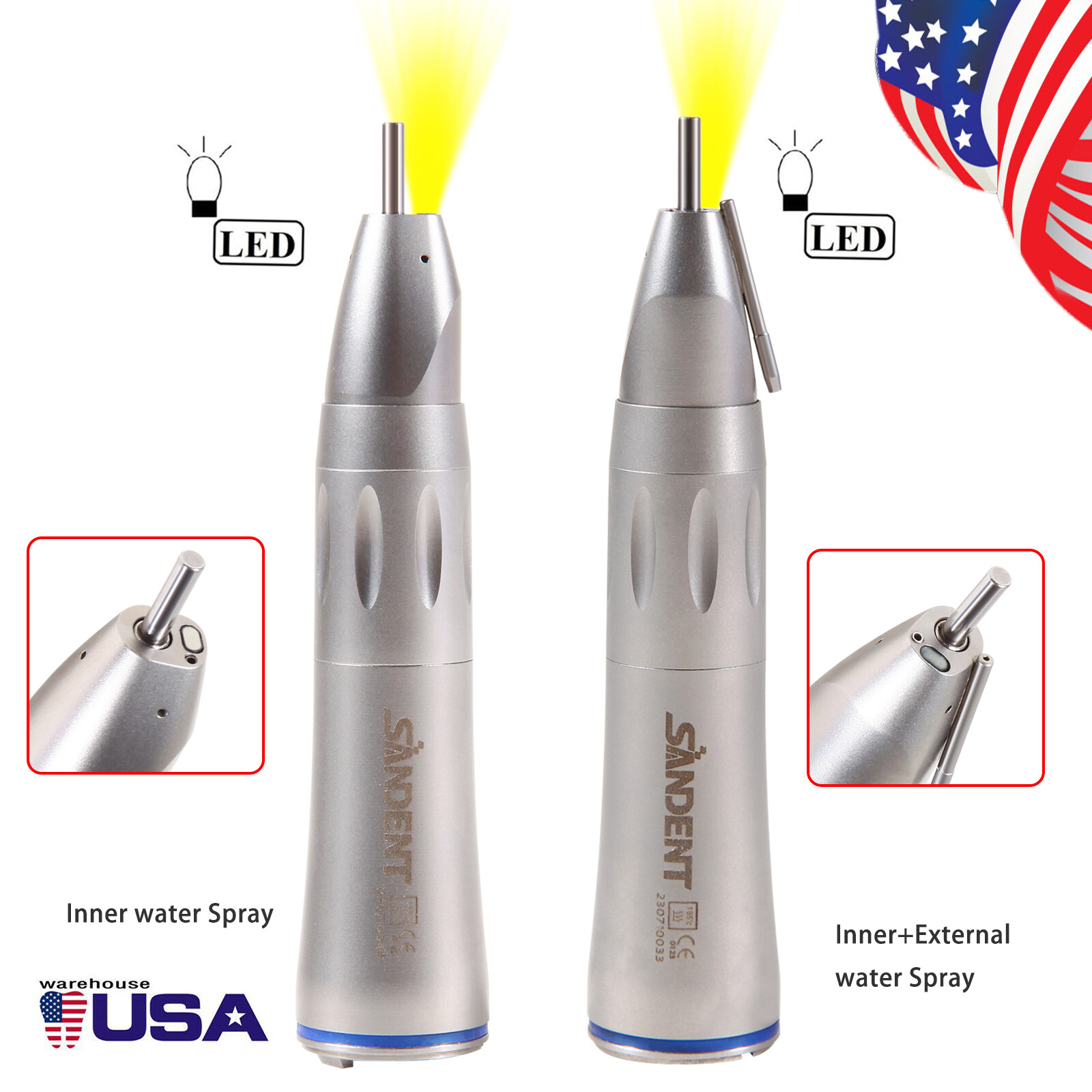 SANDENT Dental 1:1 Fiber Optic LED Surgical Straight Handpiece Nose Cone DL