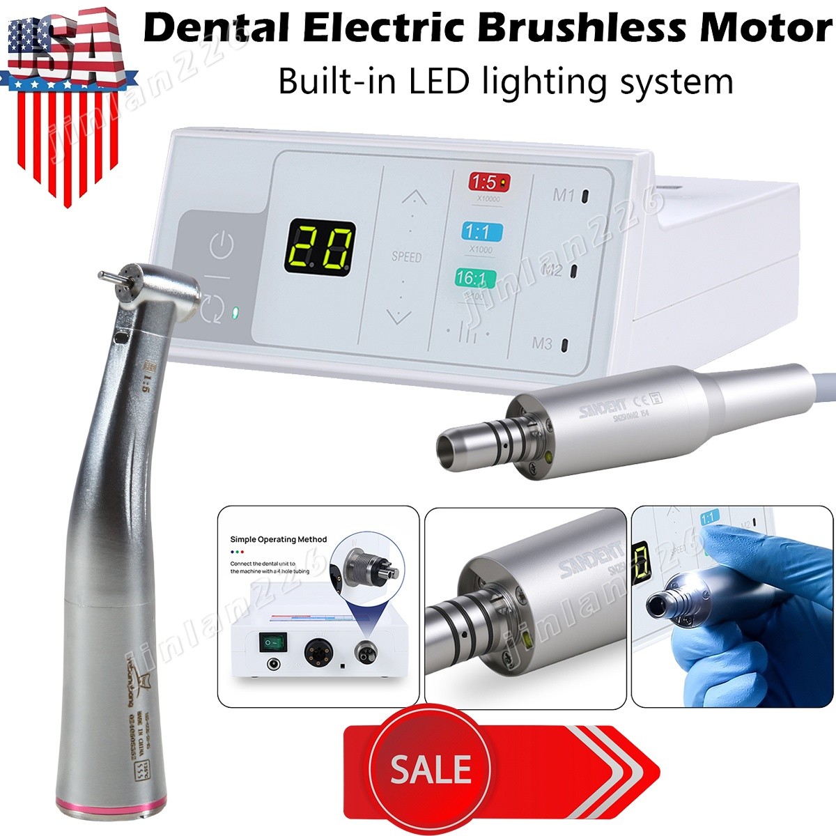 Dental Electric LED Brushless Micro Motor +1:5 Increasing Handpiece LED YBB-Mini