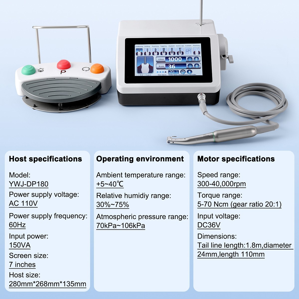 AZDENT Dental Surgical Implant Motor System Touch Screen 20:1 LED Contra Angle