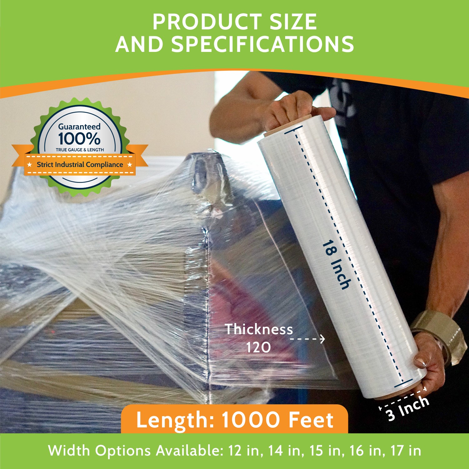 Superior Cast Hand Stretch Wrap 18″ x 1000′ 120 Gauge Shrink Film 4 Rolls