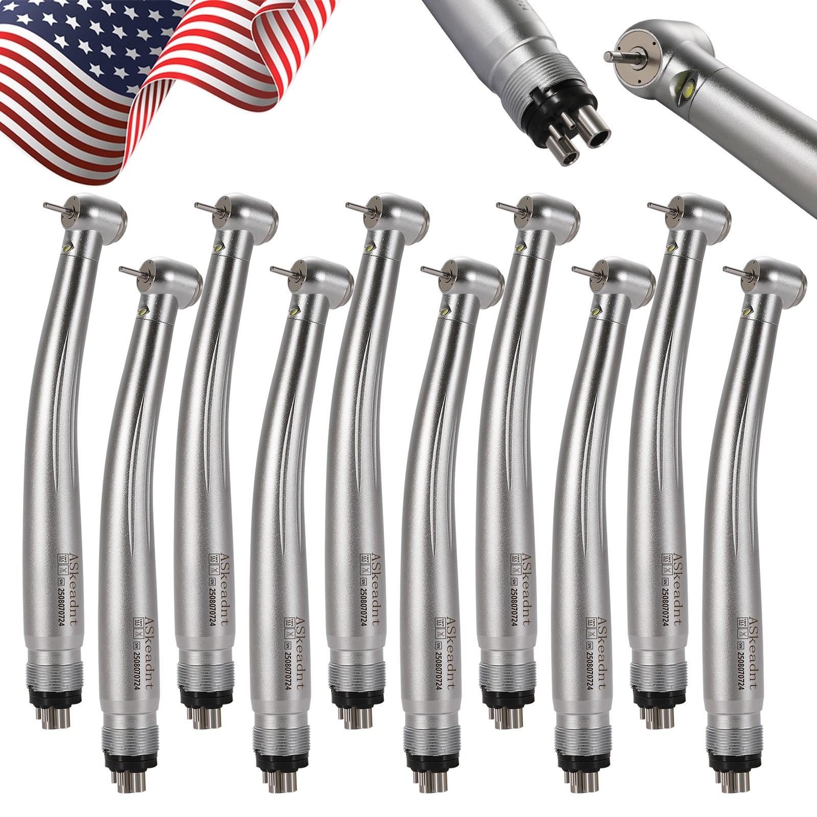 10*Dental PANA Max High Speed LED Handpieces NSK Type Internal Triple Spray Push