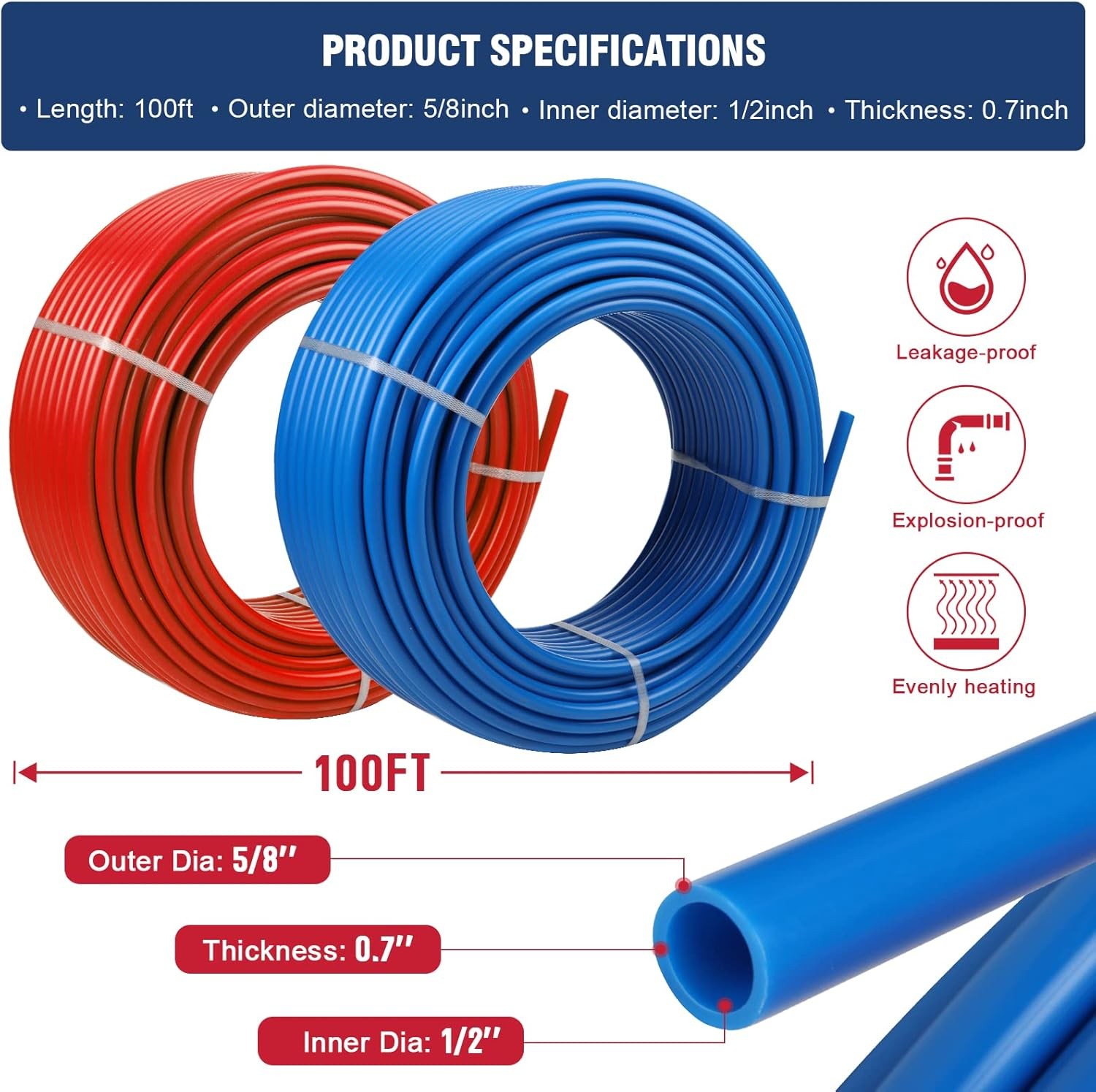2 Rolls 1/2 Inch PEX B Pipe 100ft EVOH Oxygen Barrier
