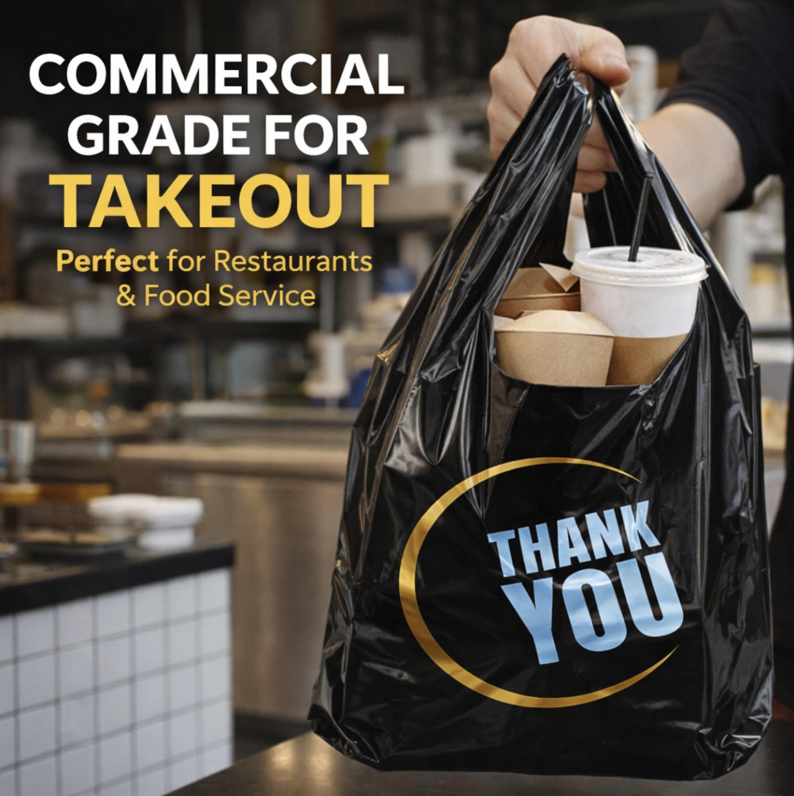 100PCS Black T Shirt Shopping Bags with Handles Retail Grocery Carry Bags New US