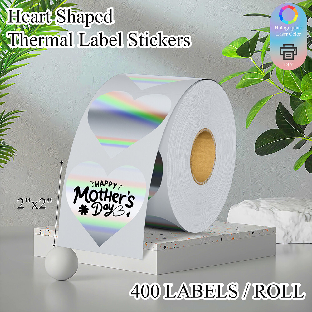 Holographic Thermal Labels Flower Heart Round Stickers for Logo Thanks Card Tag