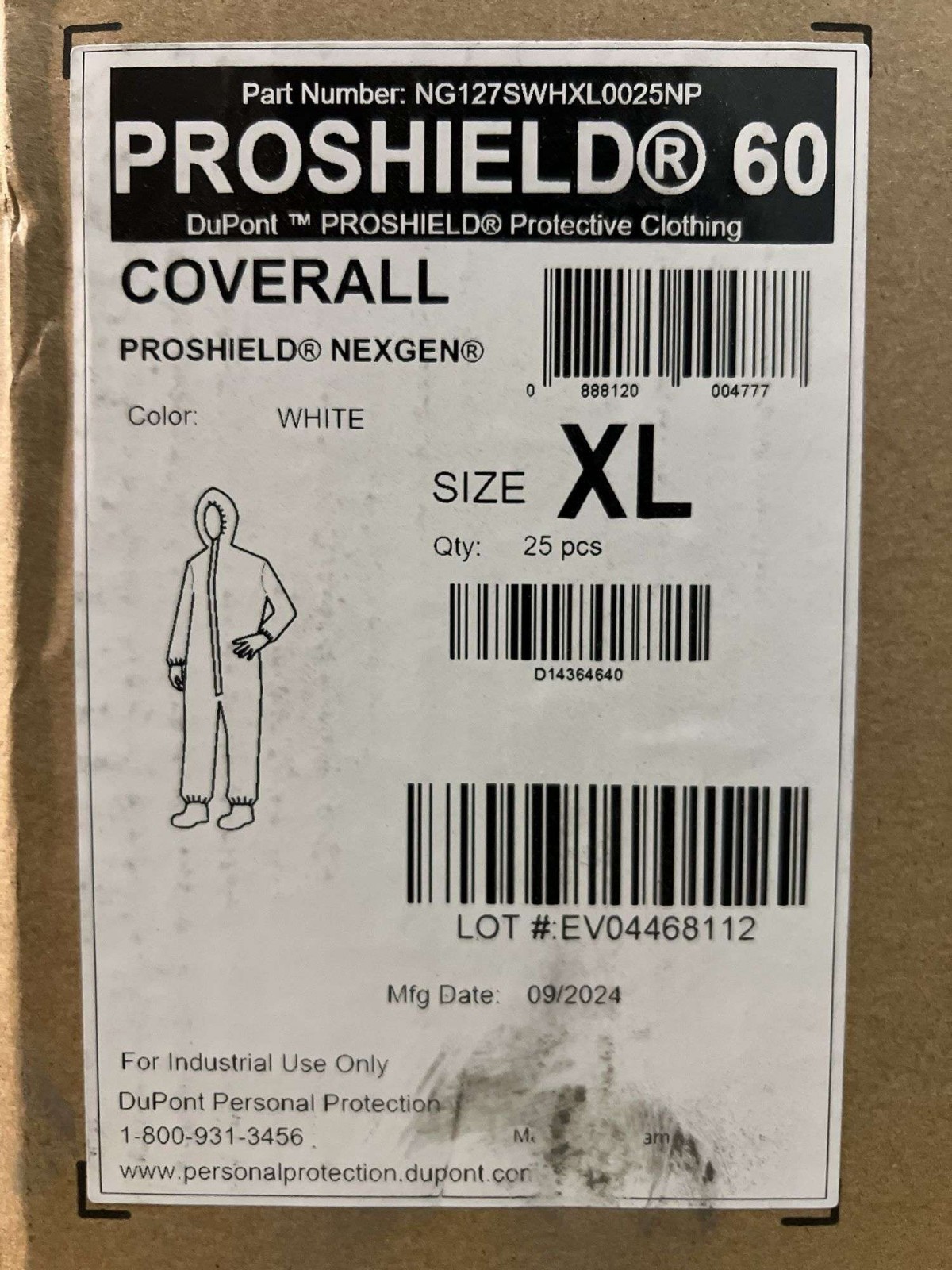DuPont Size XL ProShield 60 Elastic Disposable Coveralls PK25 (4LUL2) MSRP $199