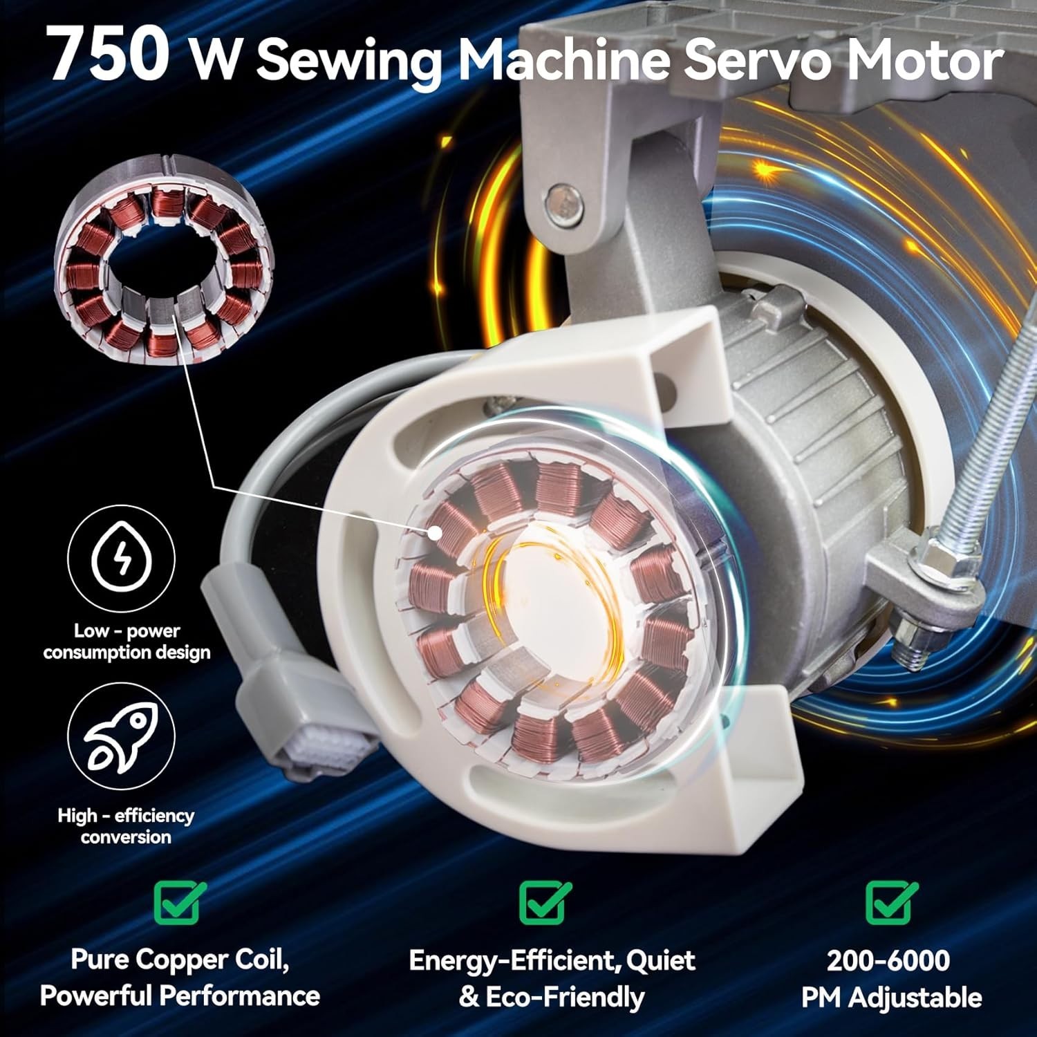 Industrial Sewing Machine Servo Motor AC110V 750W 1HP 200-6000 RPM
