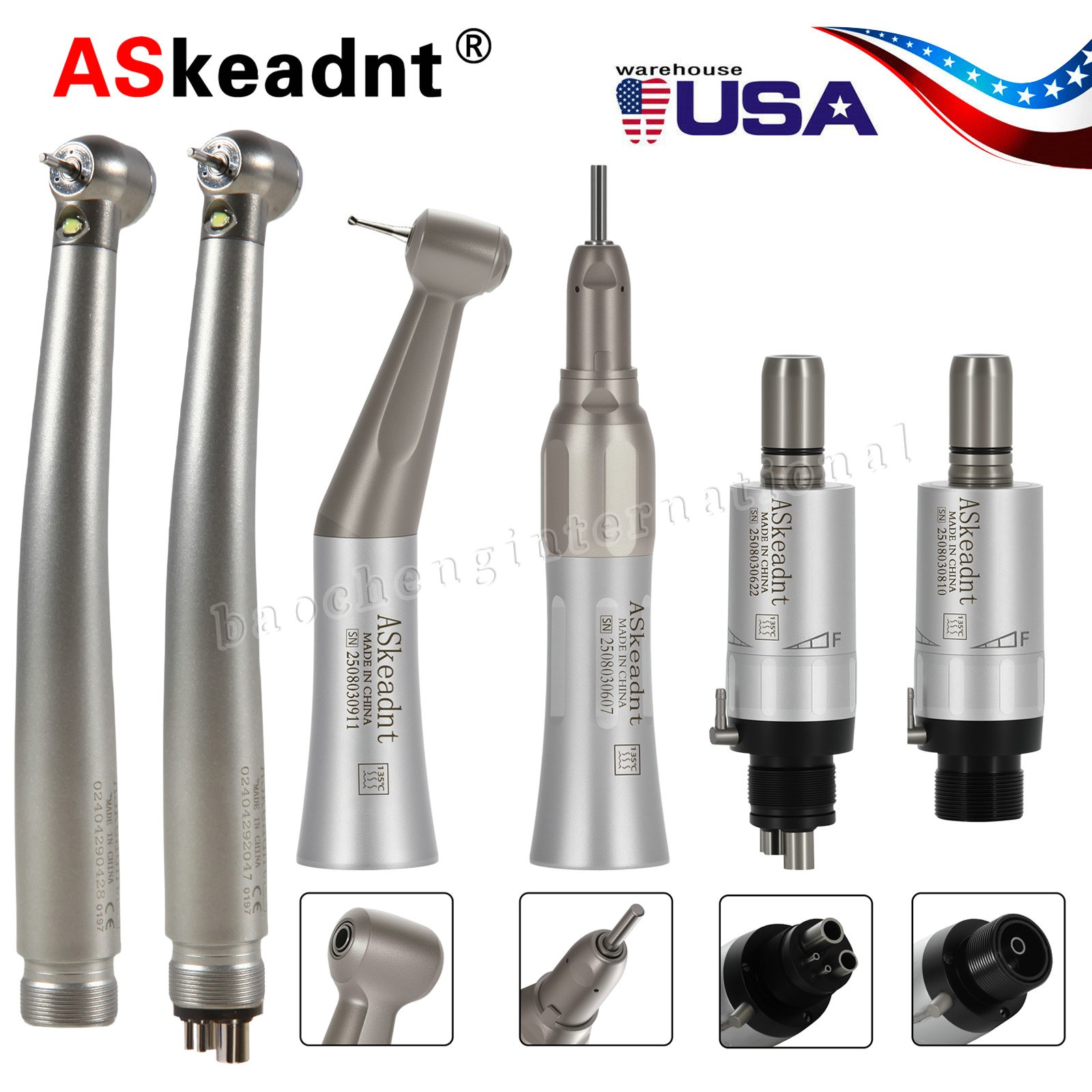 Dental LED High/Low Speed Handpiece Straight Contra Angle Motor 4/2Holes USA