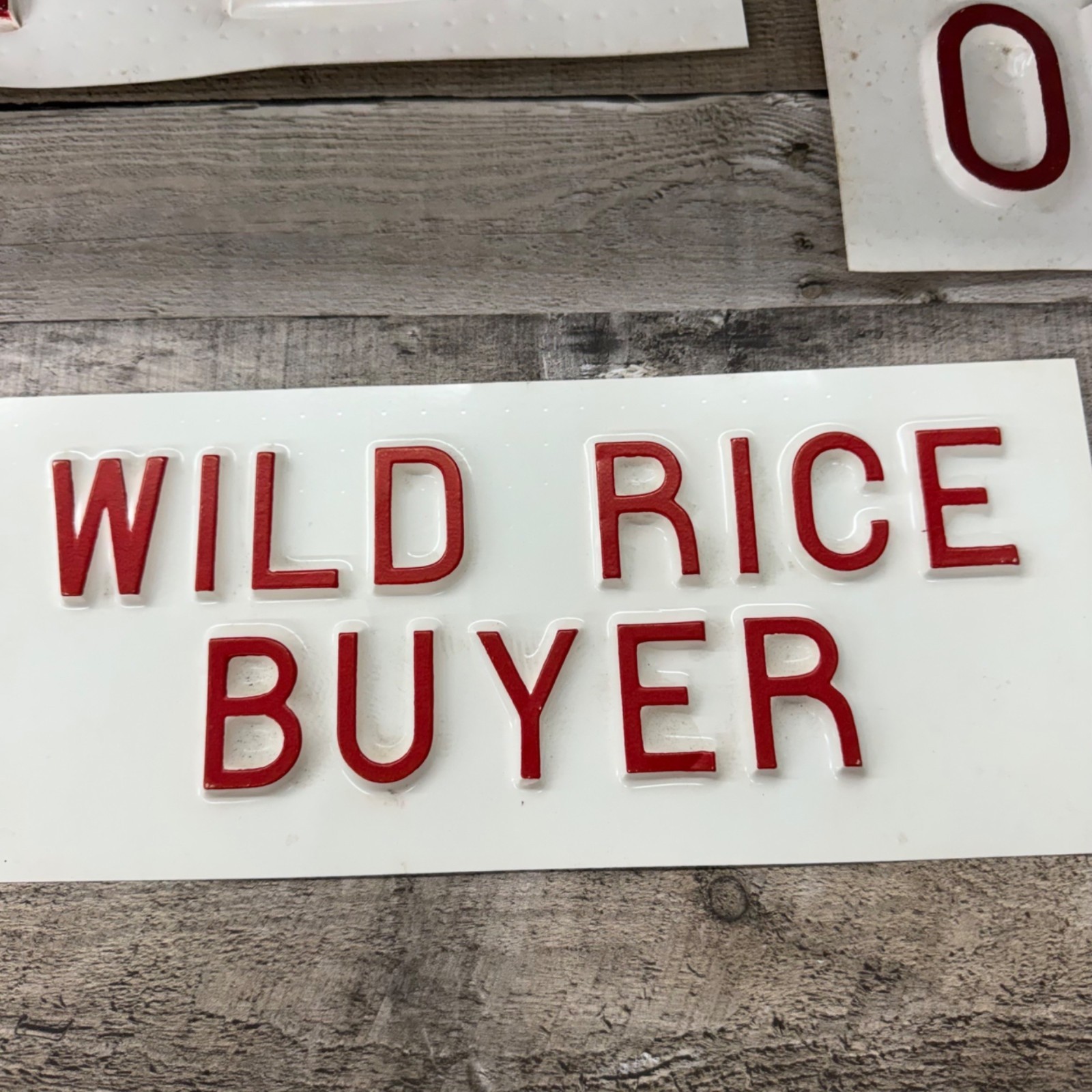 Vintage Red & White Plastic Sign Lots – Exit Yard Sale Open Wild Rice Buyer Door
