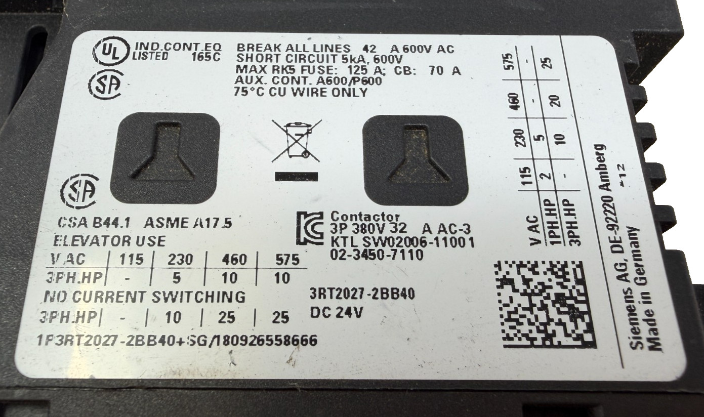 Siemens 3RT2027-2BB40 Contactor