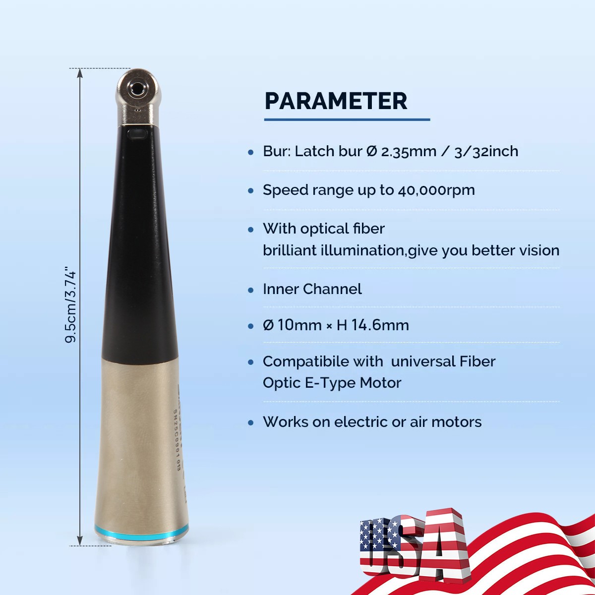 Dental 1:1 Fiber Optic LED Contra Angle Handpiece NSK STYLE YBB