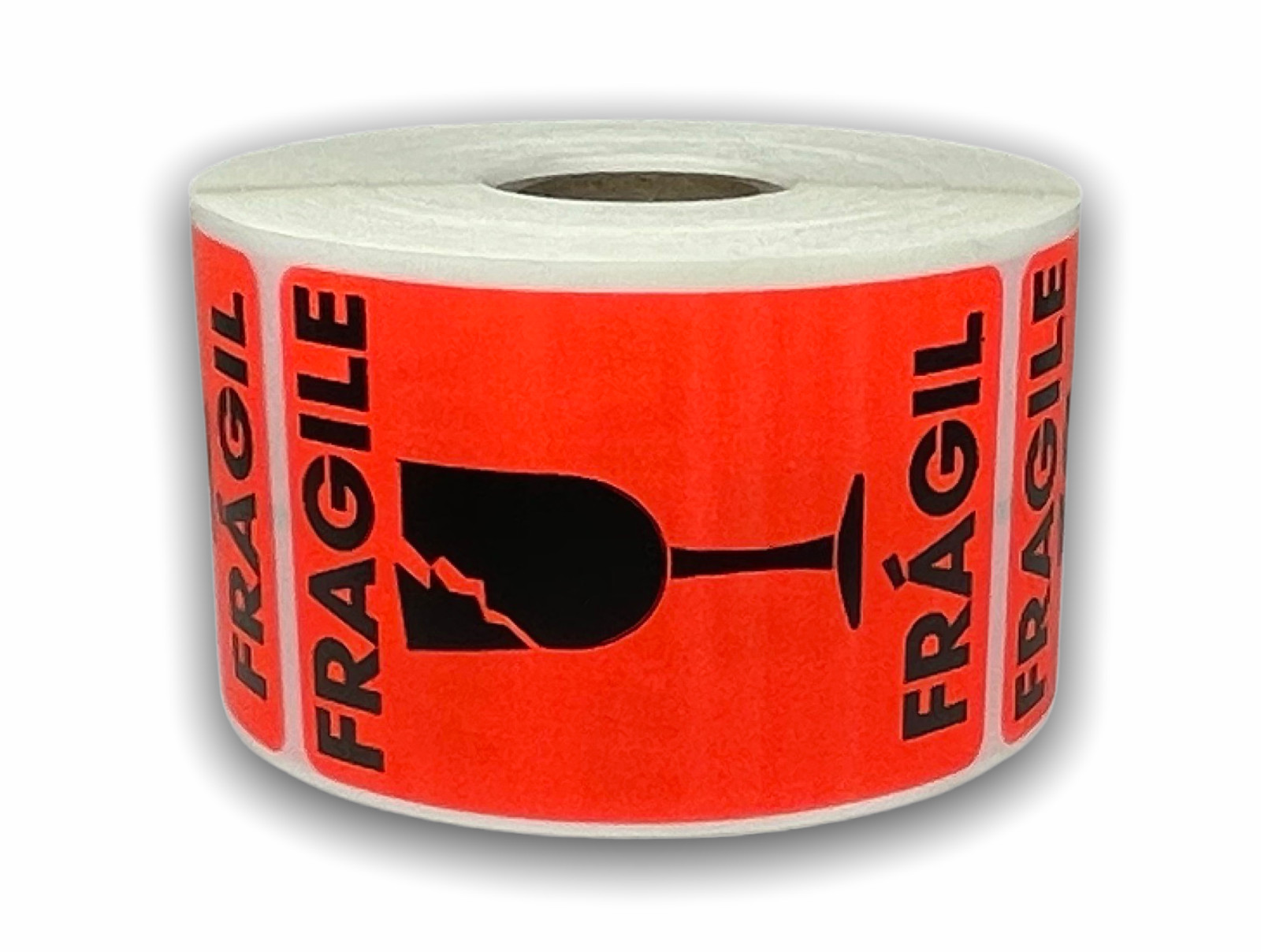 2×3-inch Broken Glass Fragile Fragil Labels Red Adhesive Bilingual 500 Stickers