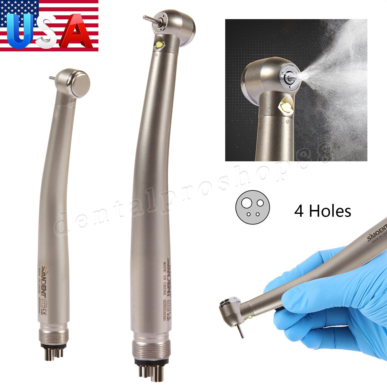 Dental Fiber Optic LED High Speed Handpiece 4Holes Internal triple spray fit Kav