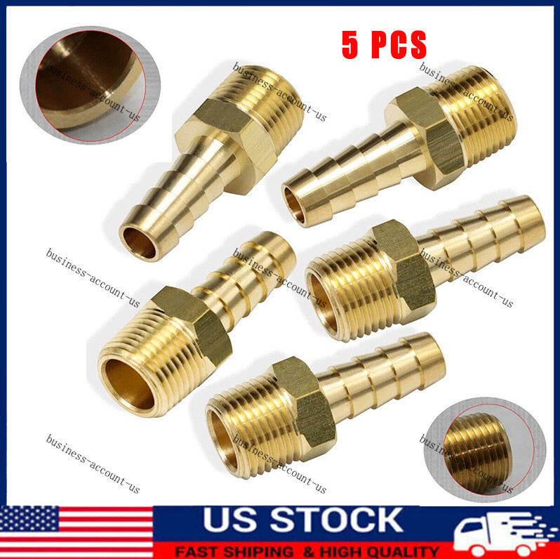 5pcs 3/8″ HOSE BARB X 3/8″ MALE NPT Brass Gas Fuel Water Air Fitting Universal