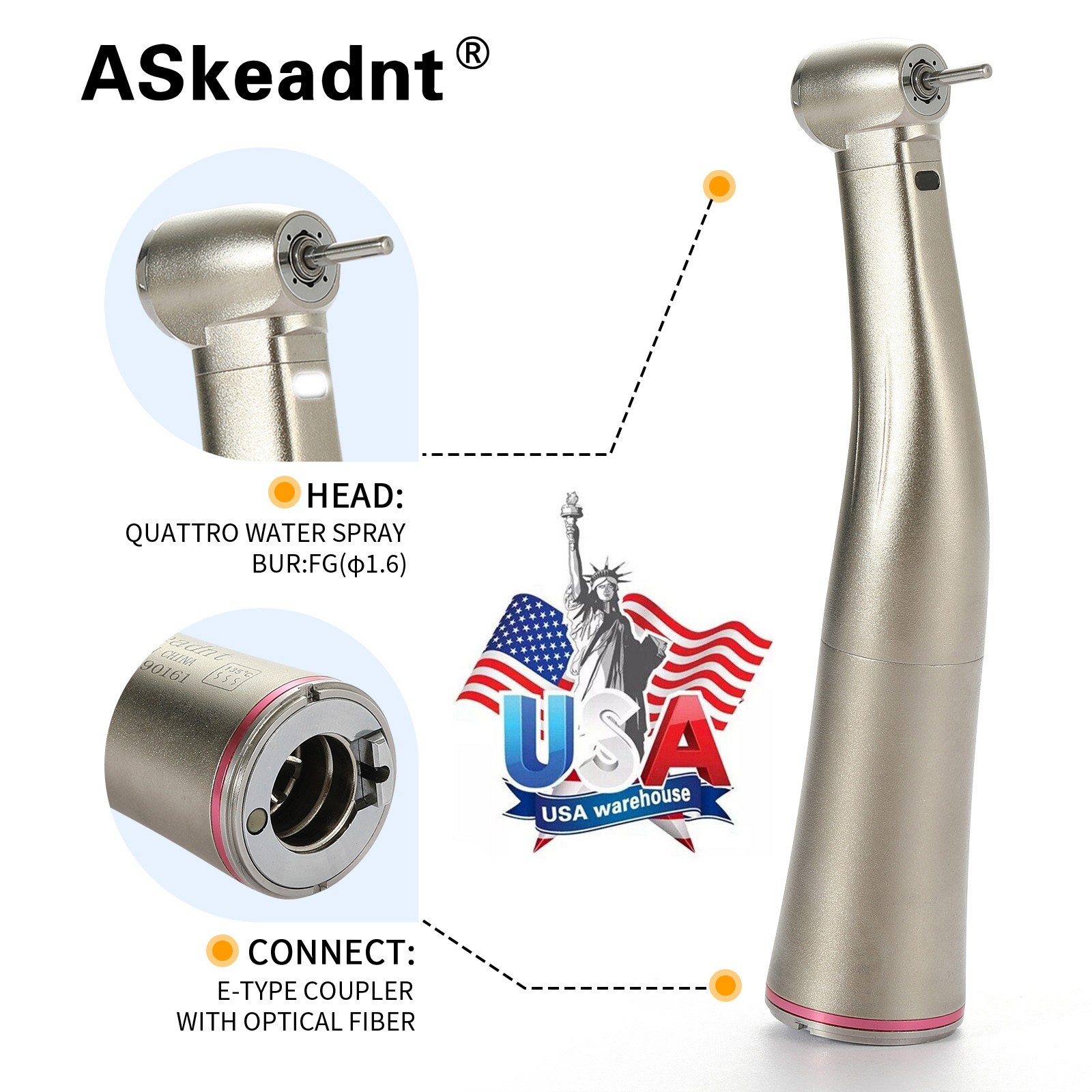 NSK Ti-MAX X95L Style Dental 1:5 LED Fiber Optic Contra Angle Handpiece Inner