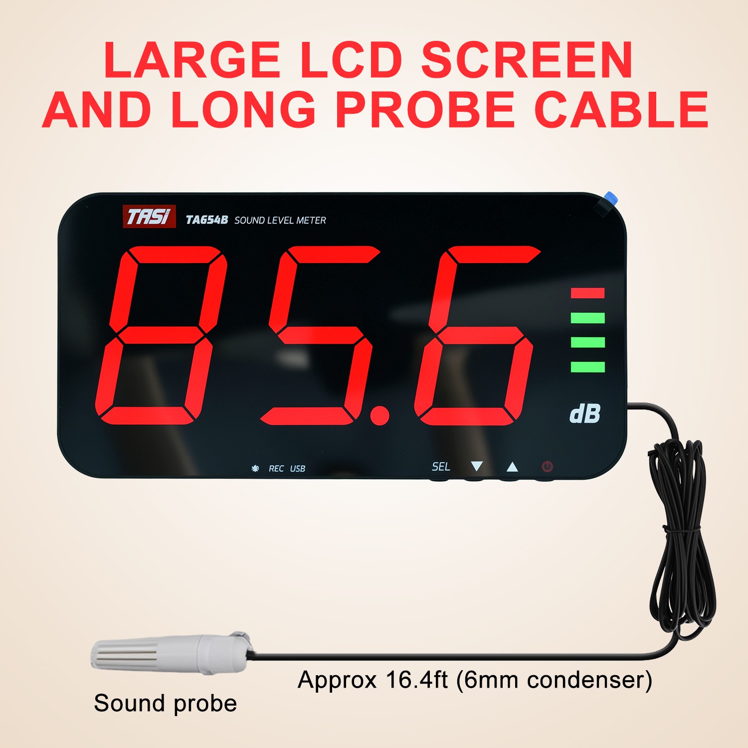 Sound Level Meter Decibel Meter 30-130dB Wall Mount Data Logging Alarm 13″ Large