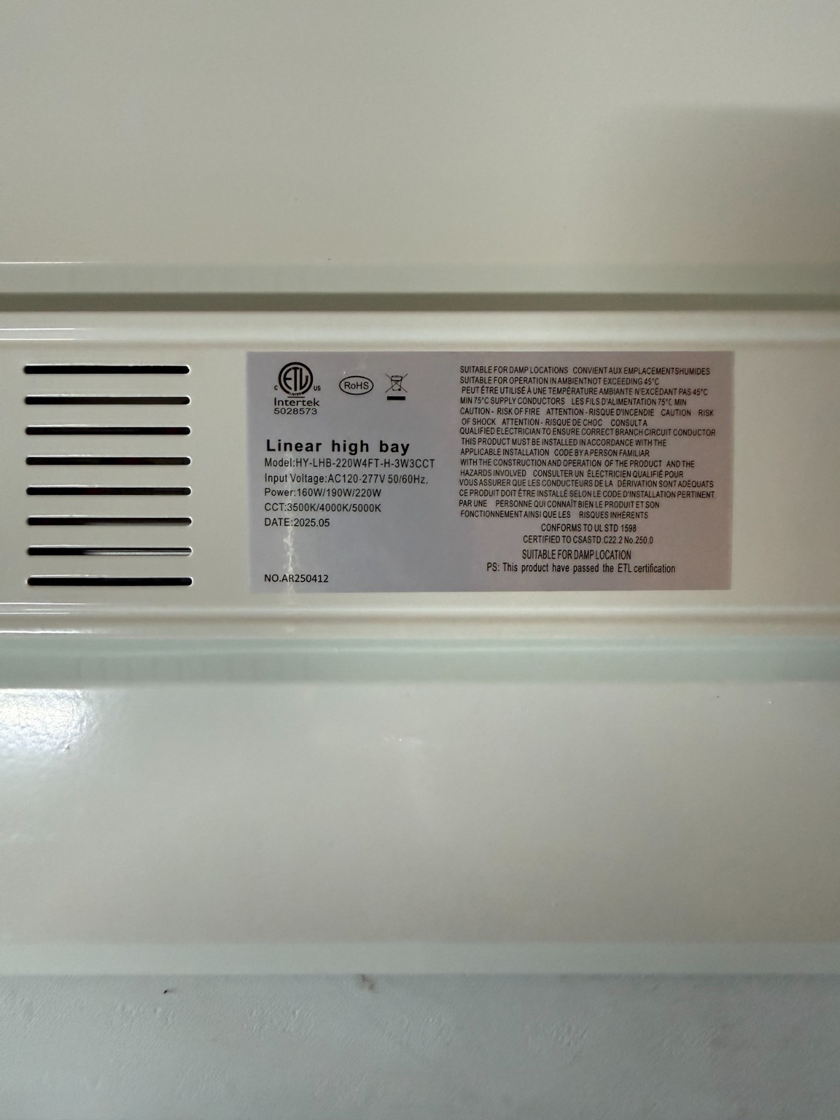 LED Linear High High Bay 220W 4FT 3500K-4000K-5000K Selectable