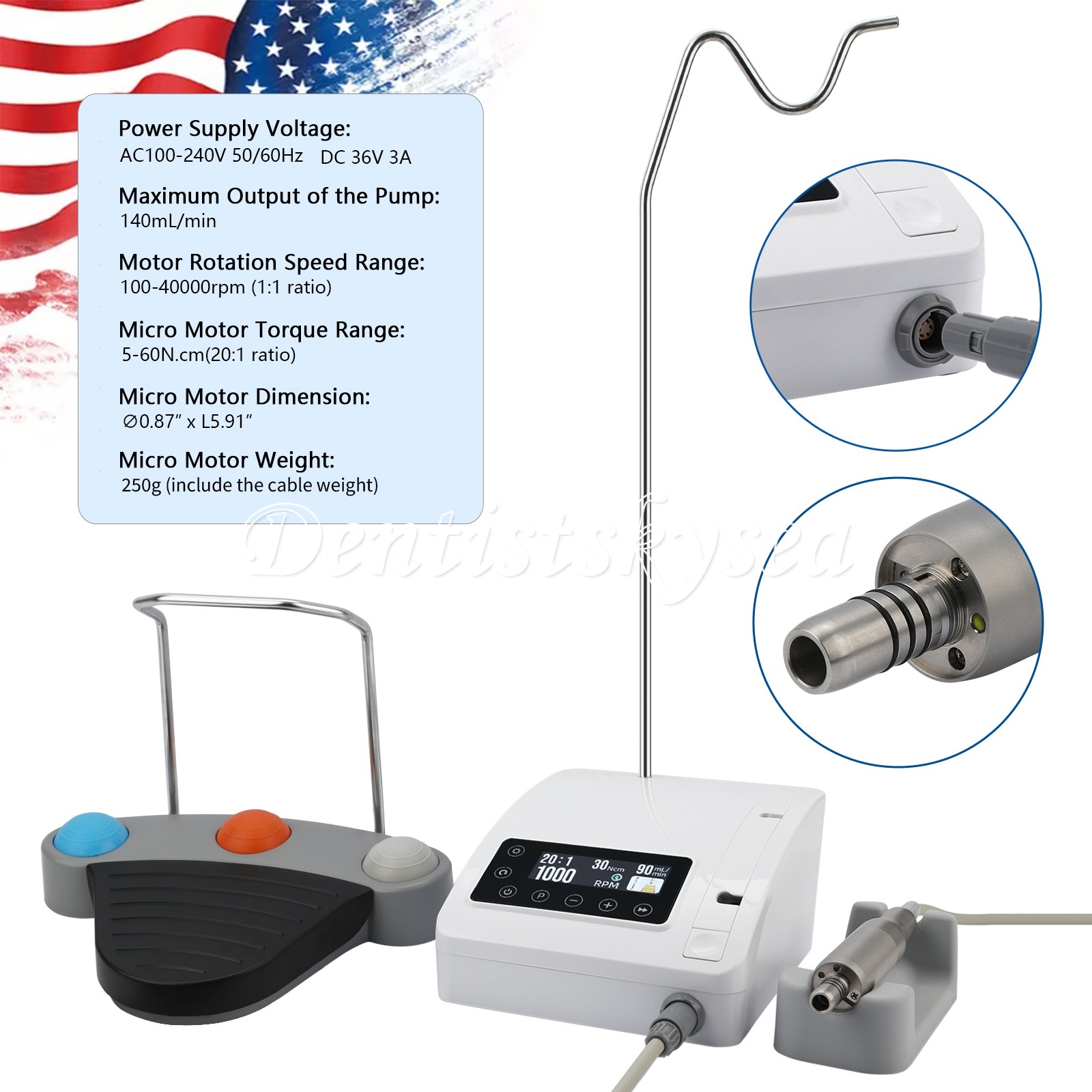 Dental Brushless Implant Motor System Surgical 1:1 LED Contra Angle Handpiece DT