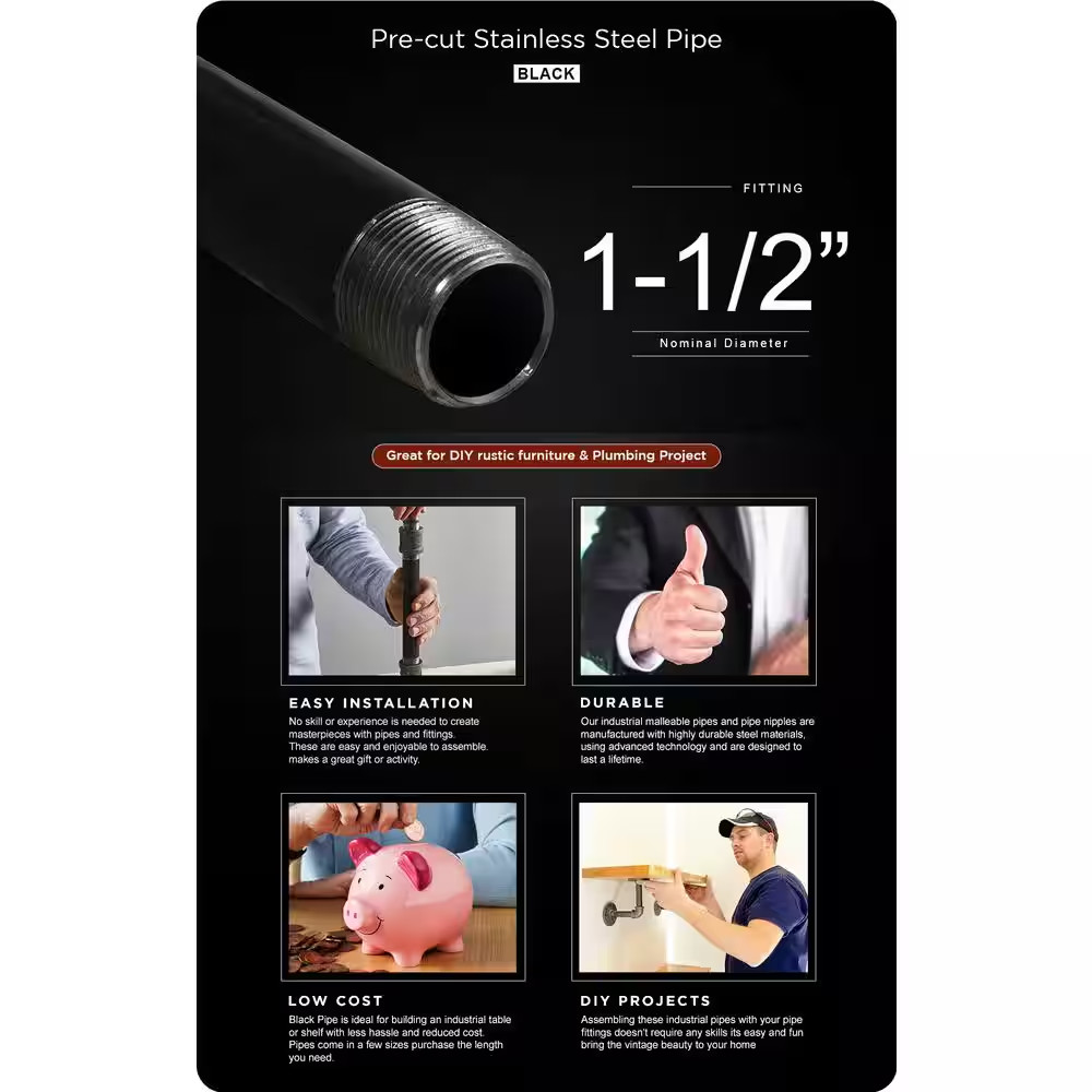 1-1/2 In. X 30 In. Black Steel Pipe