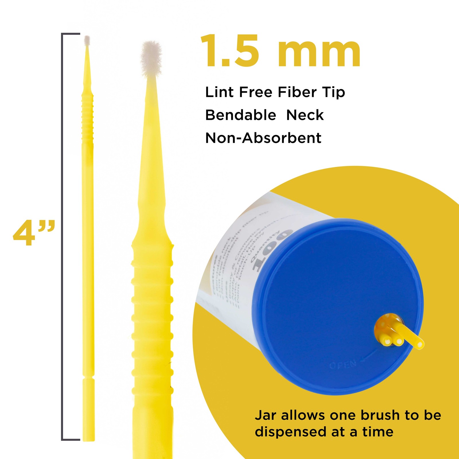 Paint Touch Up Micro Brushes, 100 Fine 1.5 mm Tip Brush Applicators, Auto Detail