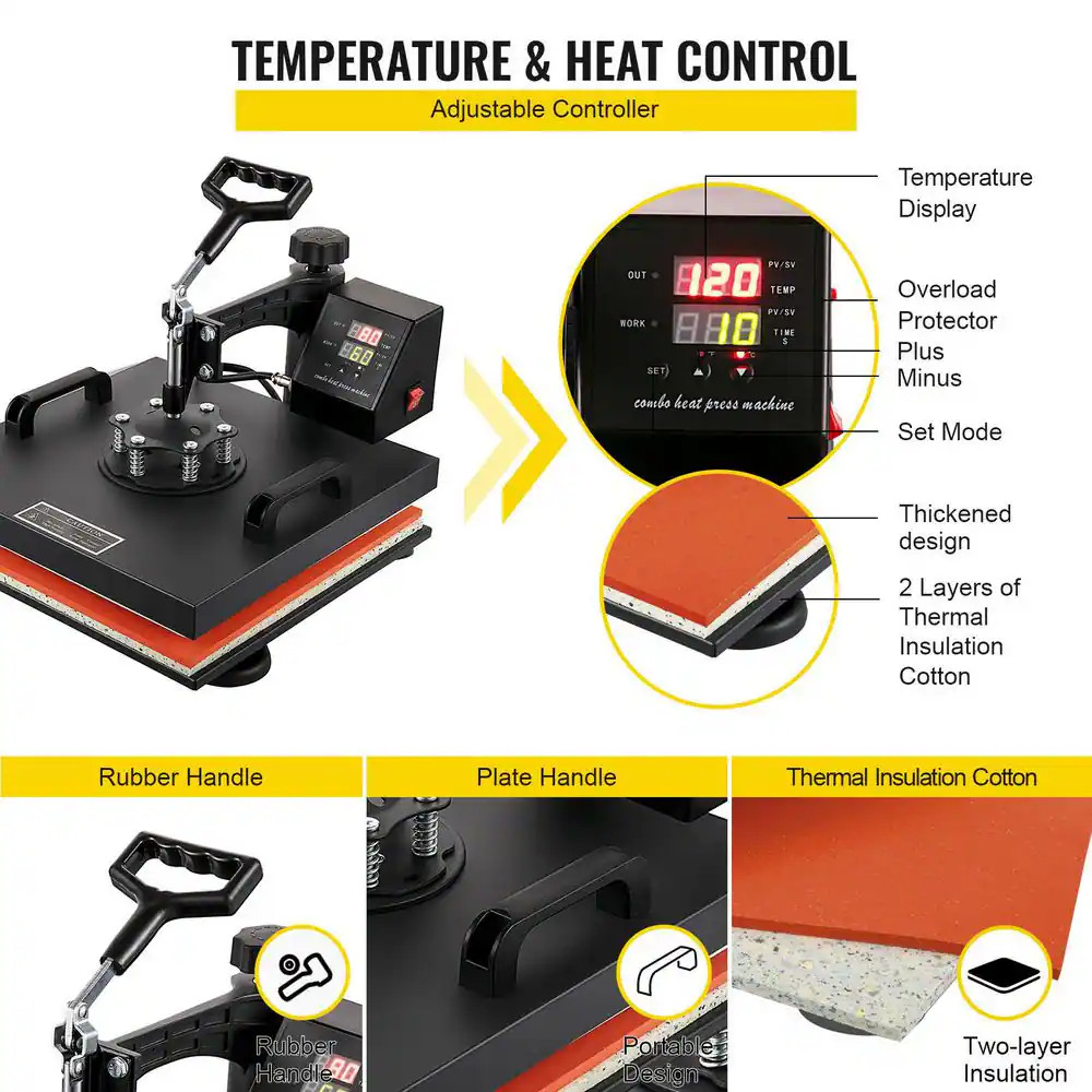 8-In-1 Heat Press 15 In. X15 In. Digital Transfer Sublimation Machine for T-Shir