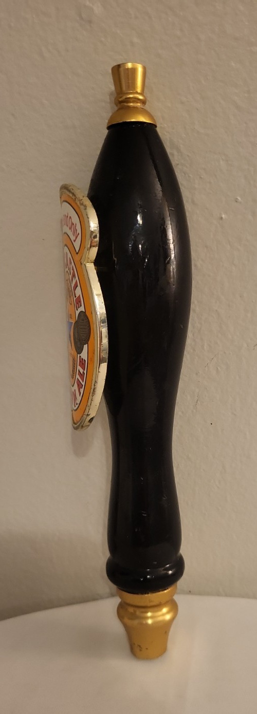 Vtg Newcastle Brown Ale Beer Tap Screw On Handle The One and Only Wood 11.5 IN