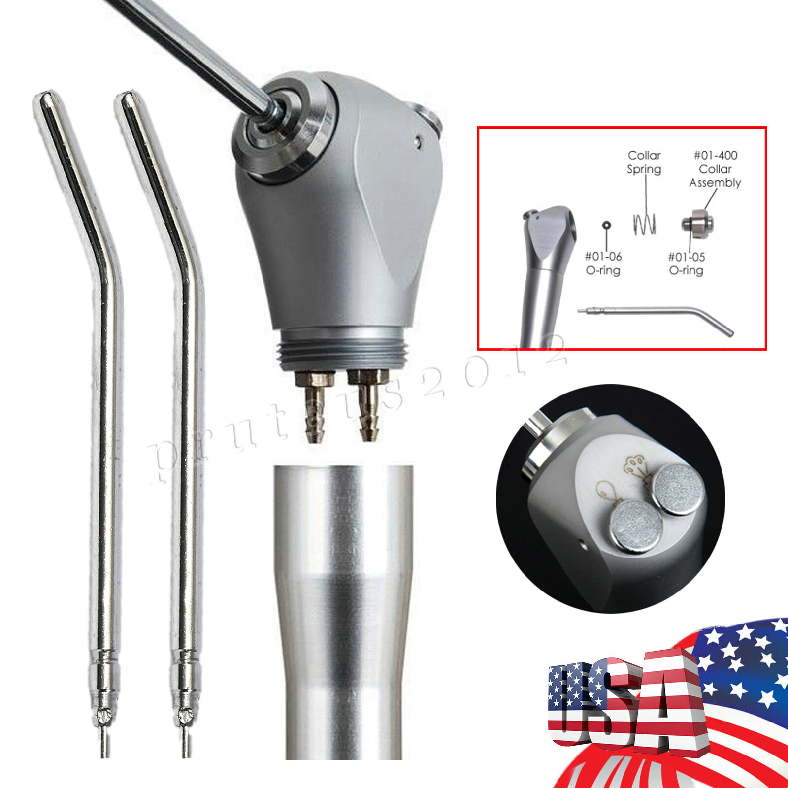 Dental 3 Way Air Water Syringe Triple Spray Handpiece 2 Nozzles Tips Tubes PRU