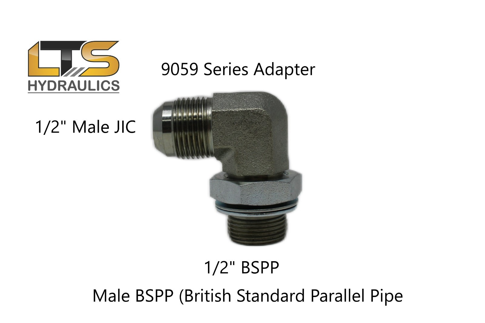 1/2″ Male JIC x 1/2″ Male BSPP British Parallel Pipe 90° Adapter 9059-08-08