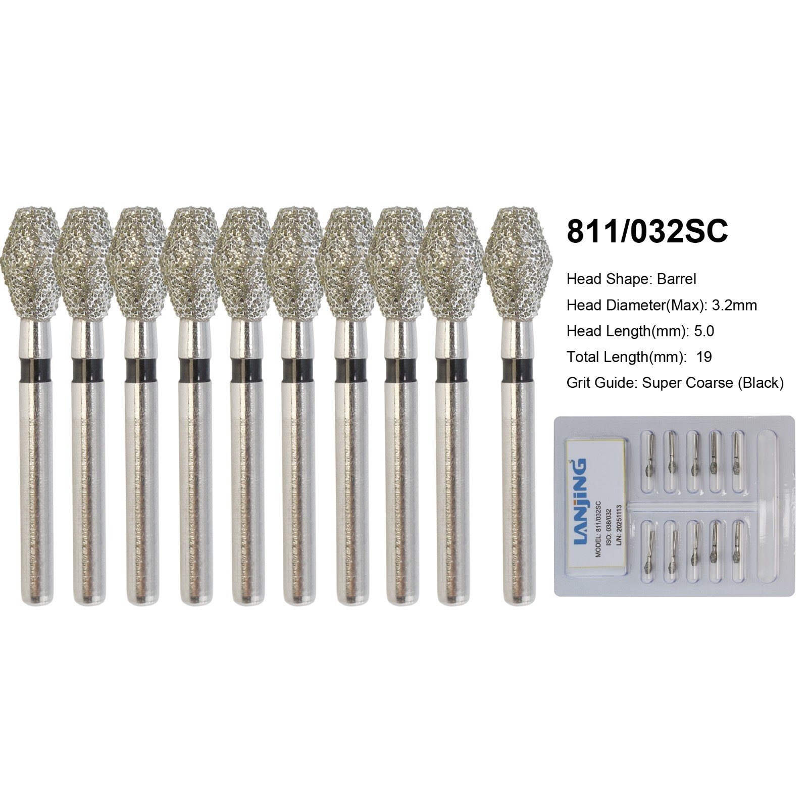 Dental Diamond Bur Barrel Shape 811/038 811/032 Super Coarse Grit High Speed FG