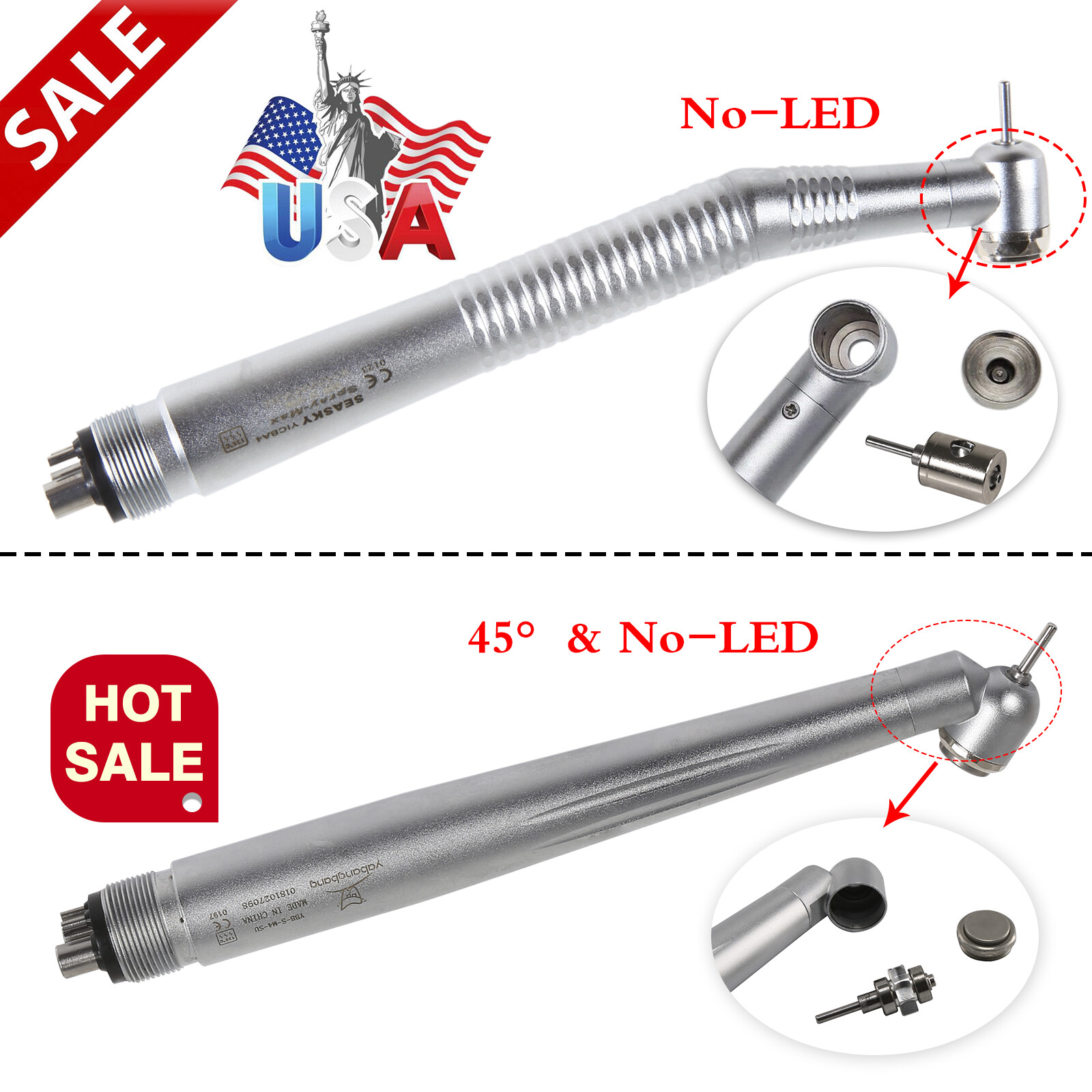 Dental 45° Angle / High Speed Handpiece Turbine Push Button IN USA