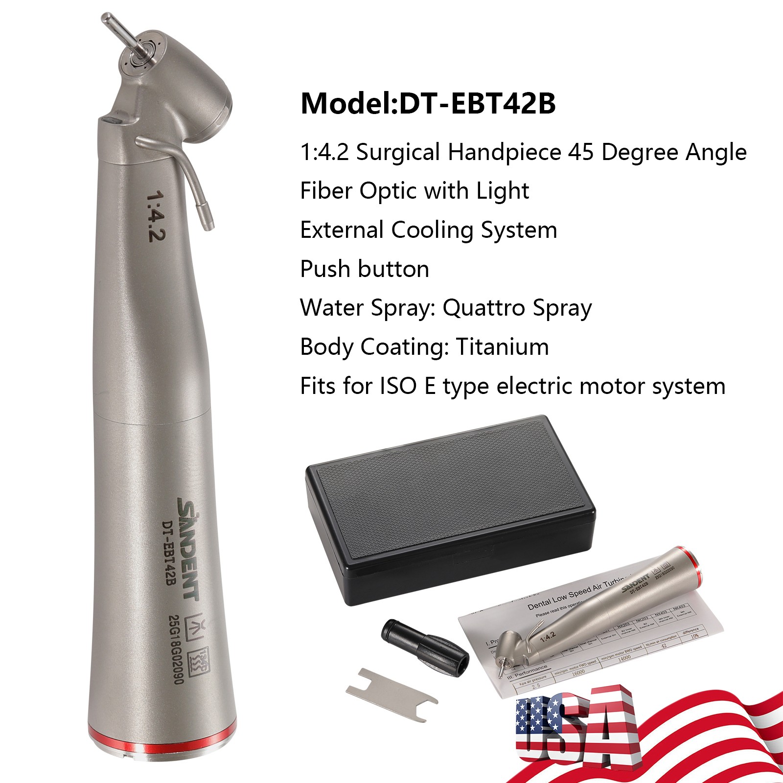 Dental Optic Fiber LED 1:4.2 Increasing Handpiece 45°Angle Head External Channel