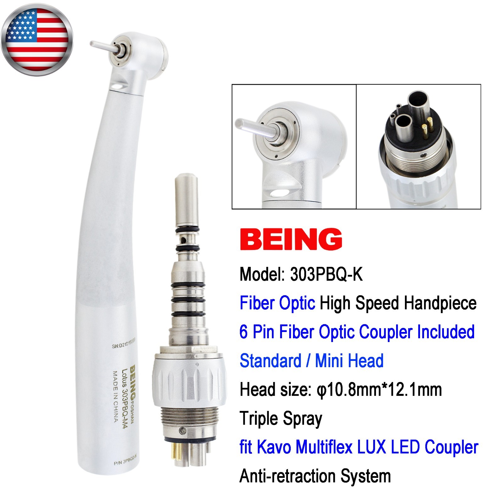 BEING High Speed Handpiece Fiber Optic Surgical 45° Angle KaVo Multiflex Coupler