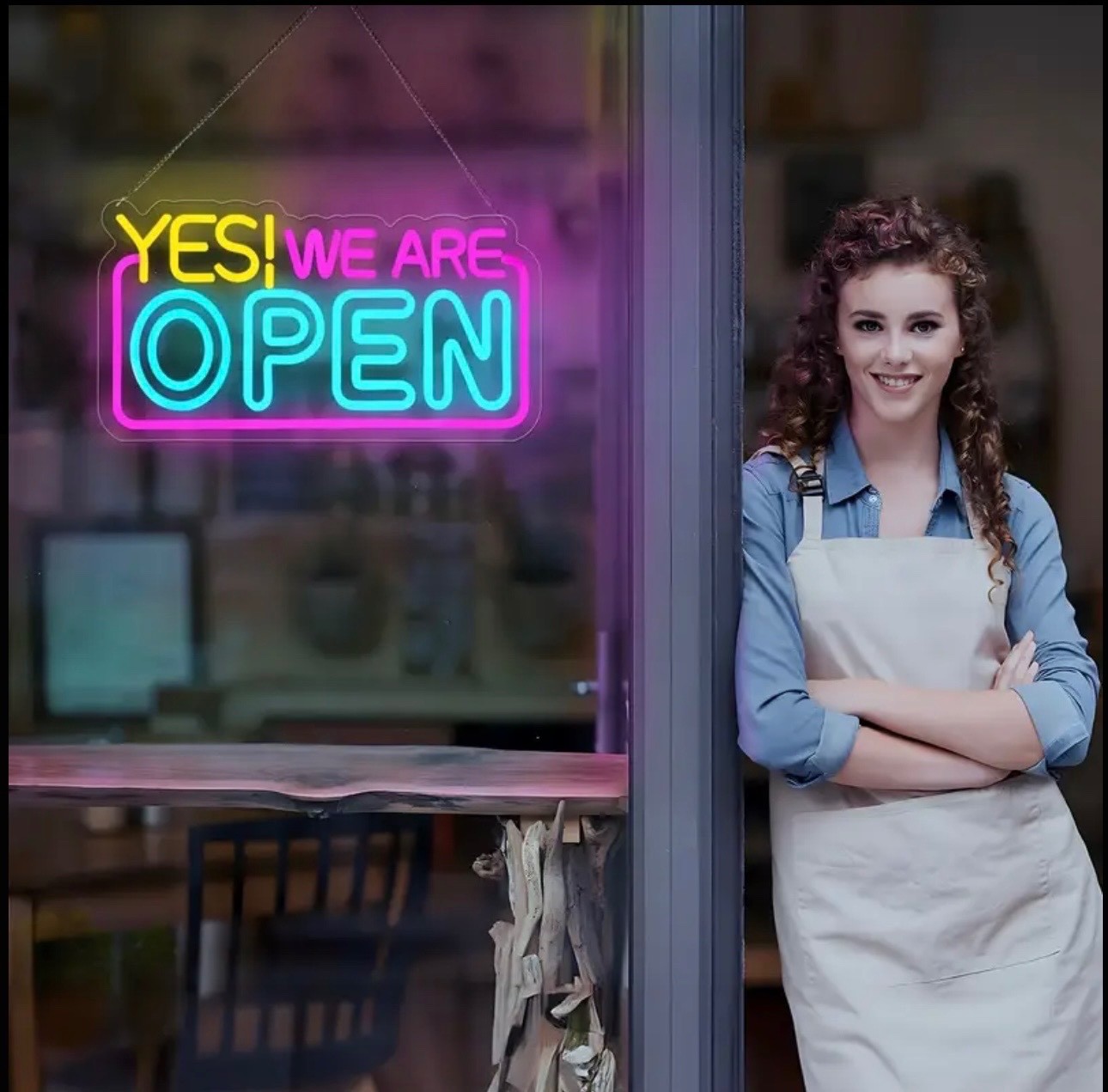Vibrant “YES! WE ARE OPEN” Neon Sign – USB or Battery Powered, Bright Multicolor