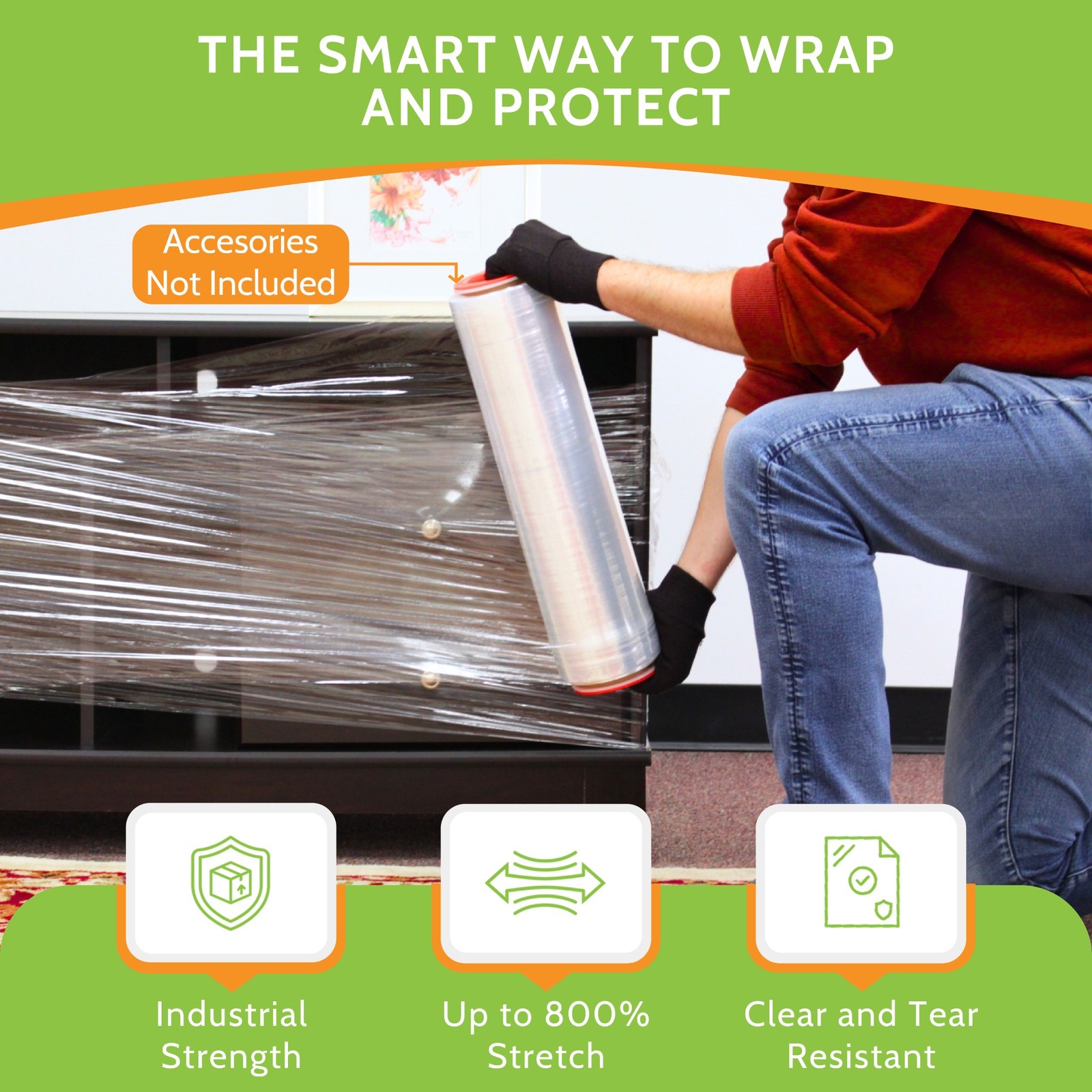 Superior Cast Hand Stretch Wrap 18″ x 1000′ 120 Gauge Shrink Film 4 Rolls