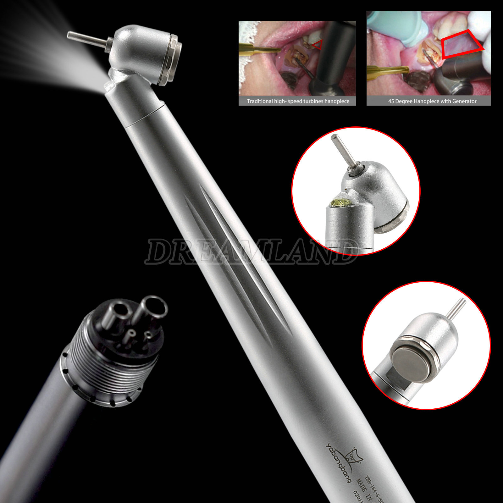 Dental 45 Degree Handpiece LED E-generator Surgical High Speed Rear Air