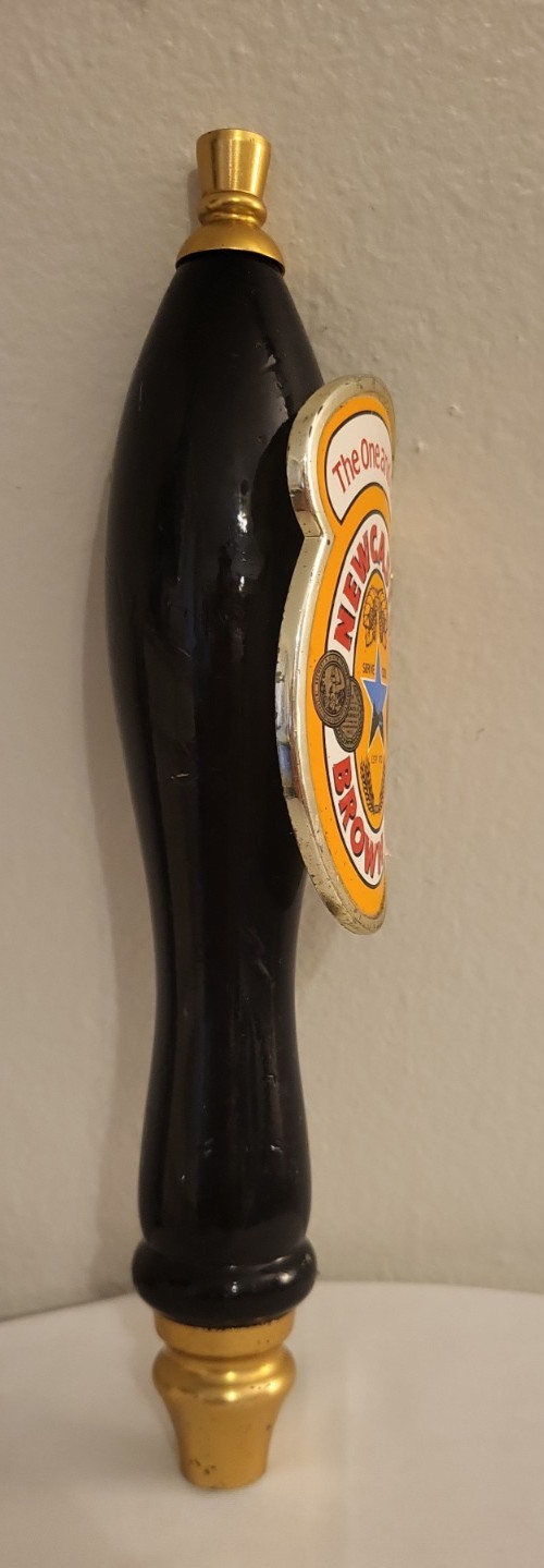 Vtg Newcastle Brown Ale Beer Tap Screw On Handle The One and Only Wood 11.5 IN